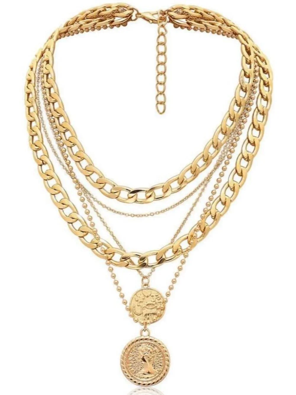 Layered Necklace for Women-Trendy Retro Portrait Coin Pendant Choker Necklace Da
